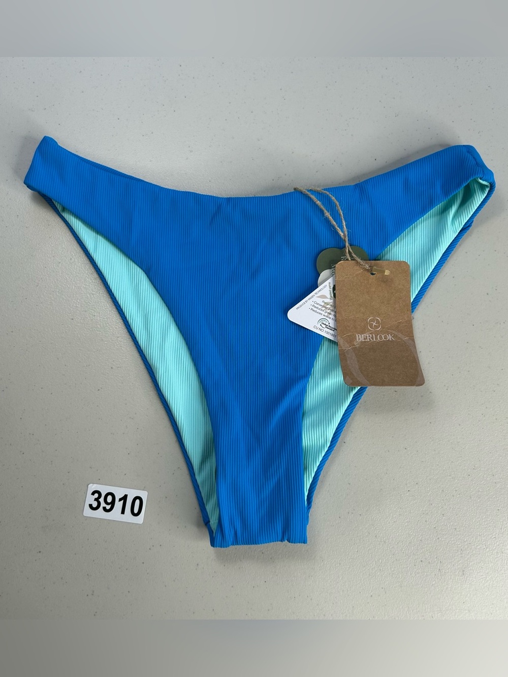 Berlook Bikini Bottom Small Blue Reversible Textured New